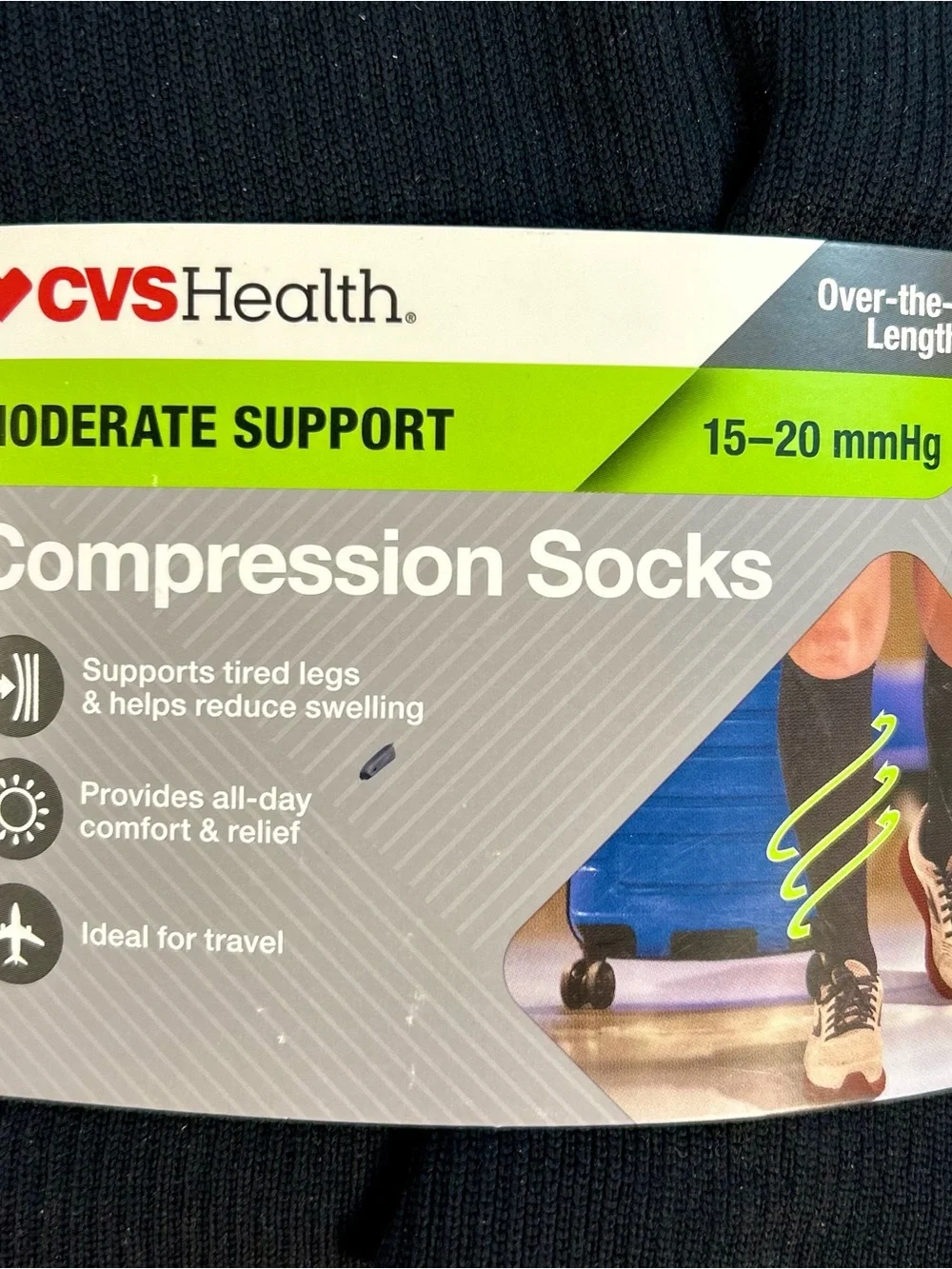 CVS Moderate Support Copper-Treated Compression Socks L/XL Black 1 pr